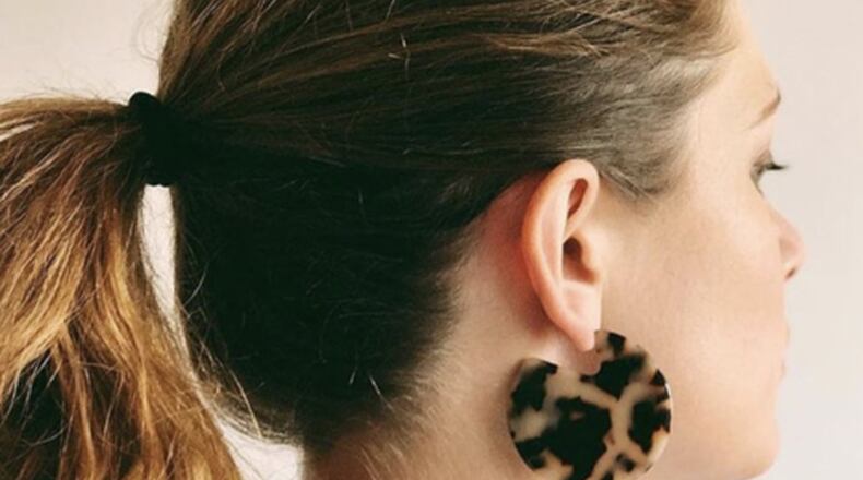 Handmade by Atlanta jewelry artist Jennifer J. Matchett, the lightweight, 2-inch Clare earrings are sourced from Italian made and imported acetate, an eco-friendly material. Contributed by shopmachete.com