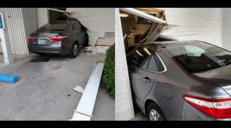 A teenager drove a car through a wall at Payne-Corley House during a driving lesson with her father.