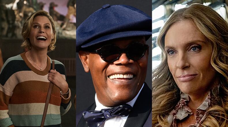Julie Bowen is in a new Peacock series "Hysteria," Samuel L. Jackson is shooting the Netflix film "The Piano Lesson" and Toni Collette is in the new film "Juror #." NETFLIX/AP