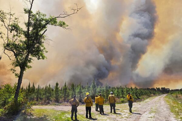 Firefighters responding to the Pineland Road Fire in April. (Georgia Department of Natural Resources via AP)