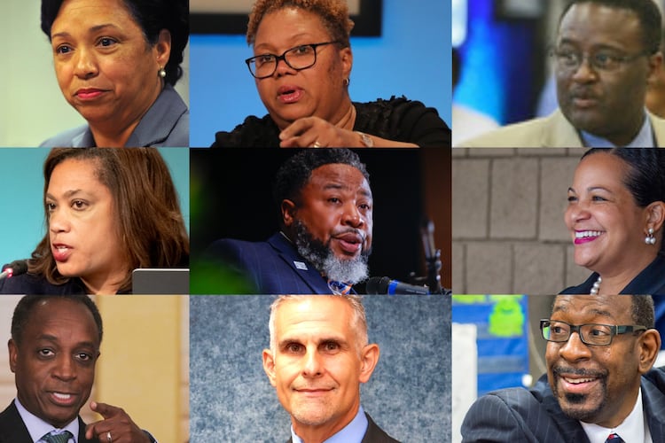 The DeKalb County School District has had a revolving door of superintendents since 2010. Nine people have served in that position — including one person who served twice. (Photo illustration by Cassidy Alexander)