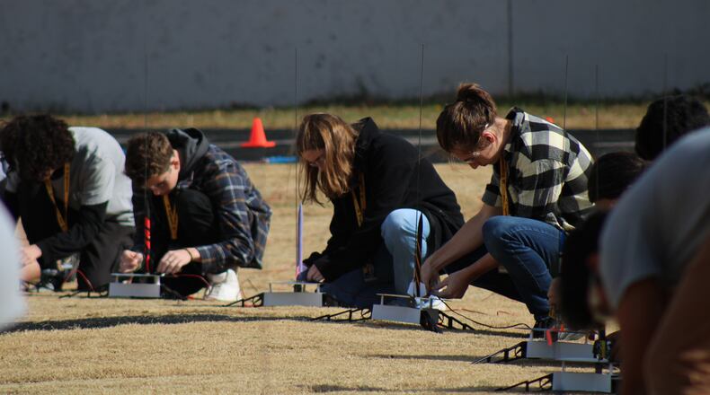 Engineering-focused students at Innovation Academy prepare to launch their rockets. (Courtesy Innovation Academy students Brooke Kluchar and Sarah Small)