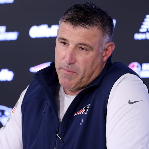 New England Patriots head coach Mike Vrabel speaks during an NFL football press conference, Tuesday, April 21, 2026, in Foxborough, Mass. (AP Photo/Mark Stockwell)