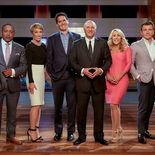 Daymond John, Barbara Corcoran, Mark Cuban, Kevin O'Leary, Lori Greiner and Robert Herjavec are the "sharks" on ABC's "Shark Tank." (Patrick Ecclesine/ABC)
