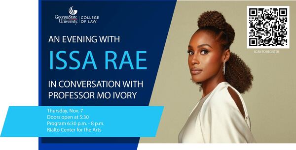 A promotional invitation to Issa Rae's visit to Georgia State University on Thursday, Nov. 7, 2024.