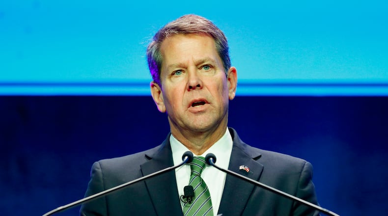 January 15, 2020 - Atlanta -  Gov. Brian Kemp presents his address  More than 2,500 people attended the annual Georgia Chamber of Commerce - Eggs & Issues Breakfast.  Speakers included Gov. Brian Kemp, Lt. Gov. Geoff Duncan, House Speaker David Ralston, and U.S. Senator David Perdue.    Bob Andres / bandres@ajc.com