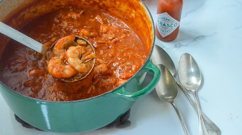 Mama’s Seafood Gumbo, a classic Creole recipe in Virginia Willis's newly updated "Bon Appetit, Y’all," is a thick tomato-based stew made with shrimp and crab. (Courtesy)