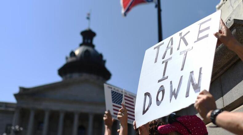 A rally at the South Carolina State House calling for the Confederate flag to be taken down. AP Photo.