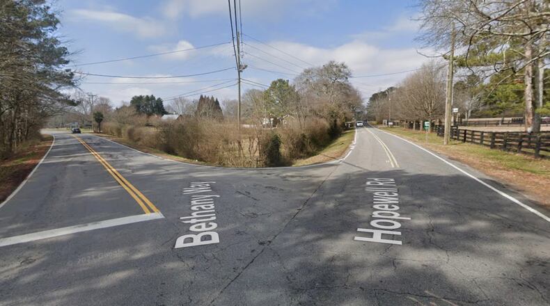 Intersection improvements at Hopewell Road and Bethany Bend in Milton will shift the roadway resulting in the new pavement/travel lane to be located over an existing water line that will need to be relocated. (Google Maps)