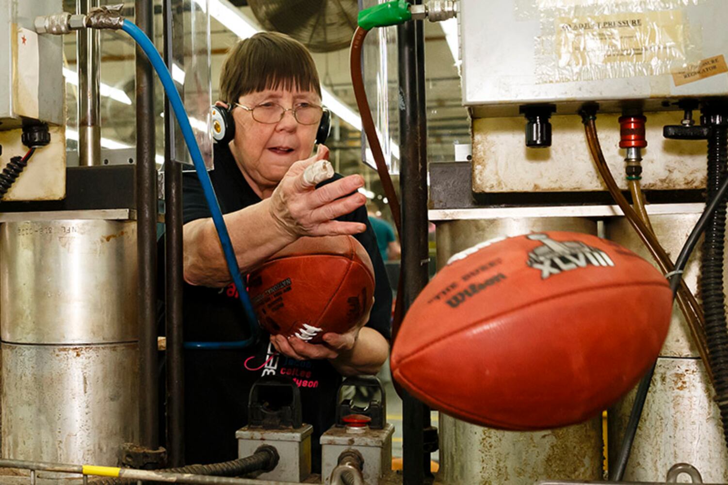 Super Bowl XLVIII gear made at Wilson Sporting Goods in Ada, Ohio