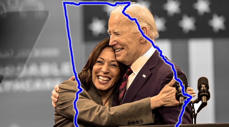 The AJC attempted to contact each of the party’s 109 state delegates and interviewed nearly half of them. Of the 50 people interviewed, all but two said they would back Biden’s reelection bid without hesitation. AP photo. Photo illustration by ArLuther Lee
