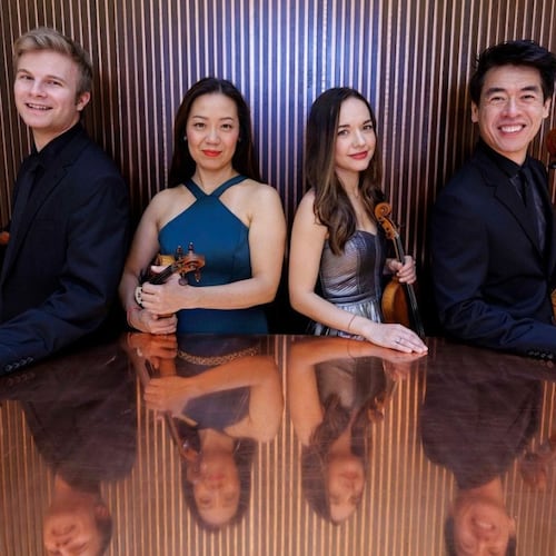 The Vega Quartet will perform a program featuring music about flowers and gardens at the Atlanta Botanical Garden on Saturday, April 11. Quartet members are (from left) Joseph Skerik (viola), Jessica Shuang Wu (violin), Emily Daggett Smith (violin) and Guang Wang (cello). (Photo courtesy of the Vega Quartet/Fernando Decillis)