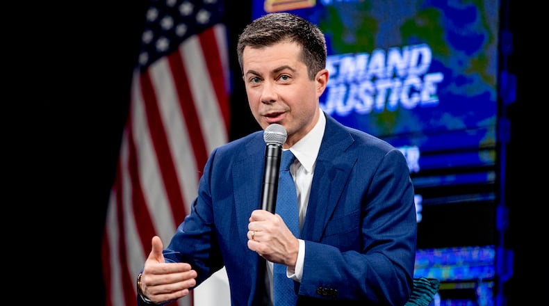 Democratic presidential candidate Pete Buttigieg speaks at “Our Rights, Our Courts” forum at New Hampshire Technical Institute’s Concord Community College, Saturday, Feb. 8, 2020, in Concord, N.H. (AP Photo/Andrew Harnik)