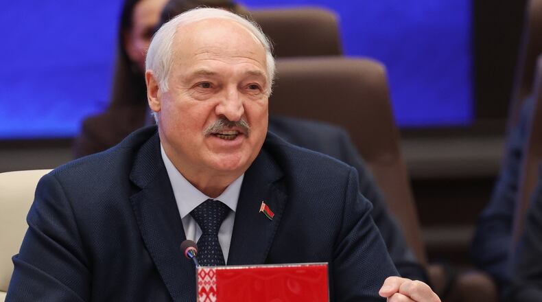 Belarusian President Alexander Lukashenko gestures while speaking at the Shanghai Cooperation Organization (SCO) summit, in Bishkek, Kyrgyzstan, on Tuesday, Sept. 1, 2026. (Vyacheslav Prokofyev, Sputnik, Kremlin Pool Photo via AP)