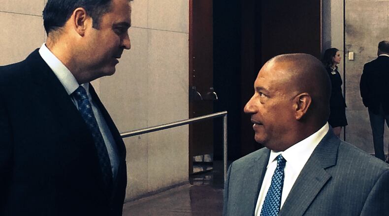 Charlie Cobb (left) and Trent Miles, photographed during Cobb’s introductory press conference.