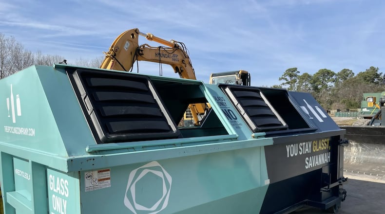 Glass recycling collection container at Bacon Park Transfer Station in Savannah, GA. (Photo Courtesy of Mary Landers/The Current GA)