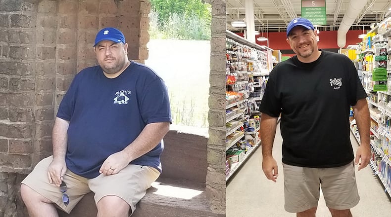 In the photo on the left, taken in July 2018, Stephen Sauls weighed 375 pounds. In the photo on the right, taken in October, he weighed 207 pounds. (Photos contributed by Stephen Sauls)