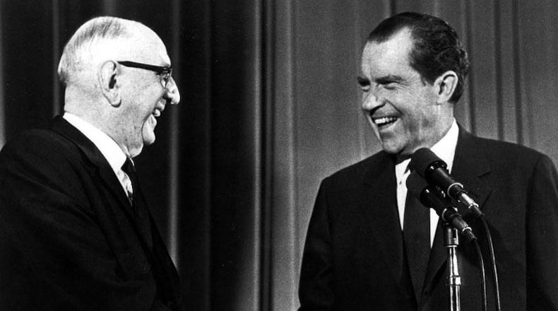U.S. Sen. Richard B. Russell Jr. of Georgia greets President Richard Nixon.. Photo courtesy of Richard B. Russell Library for Political Research and Studies, University of Georgia Libraries