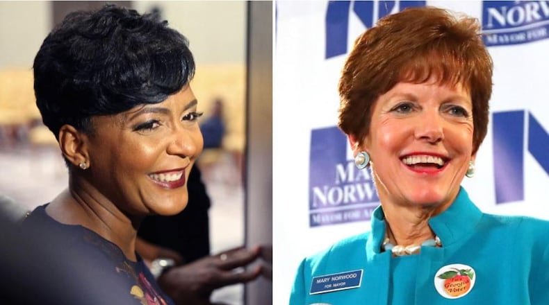 Atlanta will elect a woman as mayor in 2017. Keisha Lance Bottoms (left) and Mary Norwood will face off in a Dec. 5 runoff. AJC file