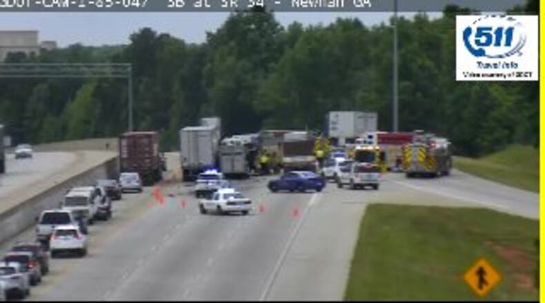A crash temporarily closed southbound I-85 in Coweta County. (Credit: Georgia Department of Transportation)