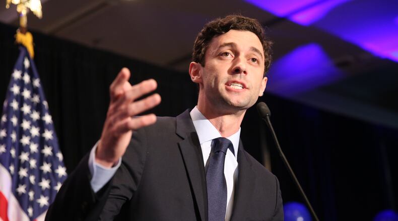 June 20, 2017 - Atlanta, Ga: Sixth district congressional candidate Jon Ossoff speaks to the crowd during the Jon Ossoff election night party at the Westin Atlanta Perimeter Hotel Tuesday, June 20, 2017, in Atlanta. This is the election coverage of the sixth district congressional runoff between Jon Ossoff and Karen Handel. PHOTO / JASON GETZ