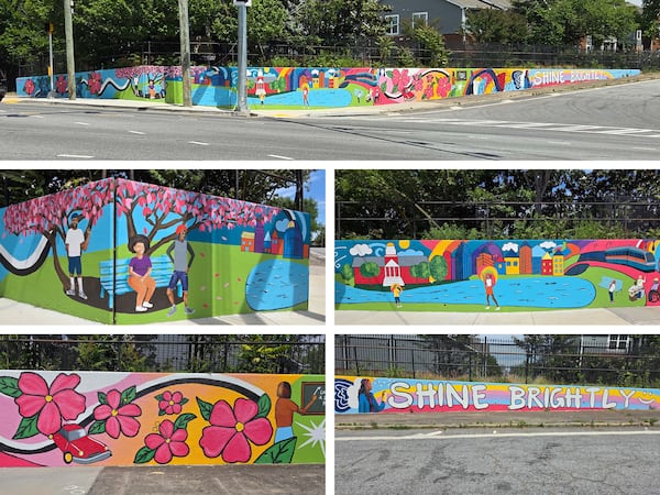 A photo composite of Nailah Smith's untitled mural, which uplifts the city's historically black colleges and universities. (Courtesy of Arthur Rudick)