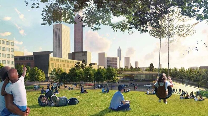 A sketch of a park that would cover the Downtown Connector in Midtown. (Photo credit: From the MCP Foundation)