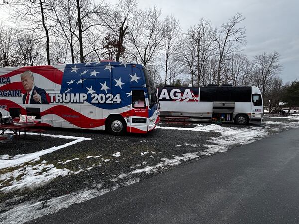Two of the seven buses that Danny Hamilton led from Atlanta to a suburban Maryland RV park ahead of Donald Trump's inauguration. AJC/ Greg Bluestein 