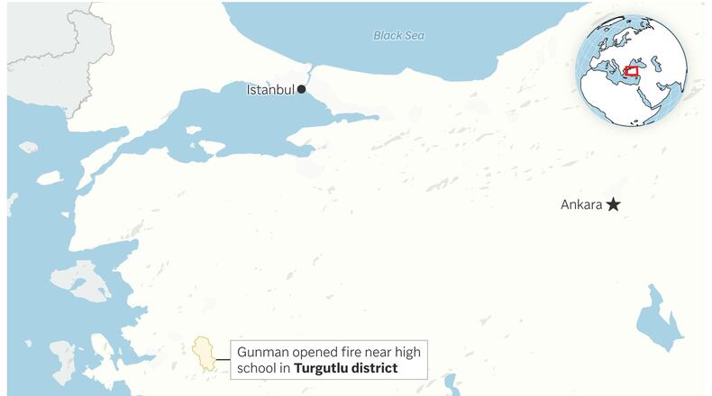 A map showing Turgutlu district in Turkey, where a gunman opened fire near a high school. (AP Digital Embed)