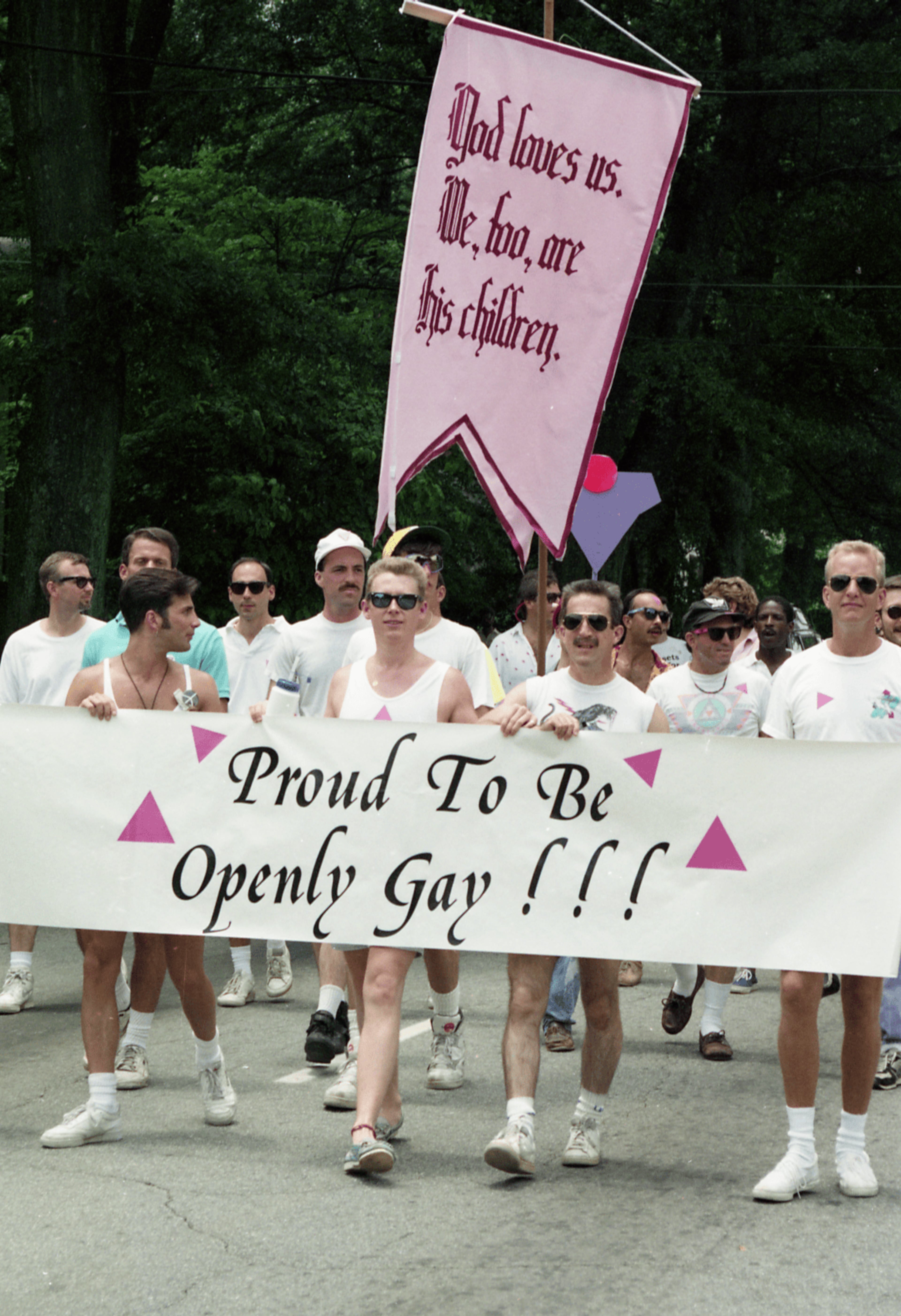 "Proud to Be Openly Gay": sign in the Gay Pride Day parade, Atlanta, Georgia, June 23, 1991. (Atlanta Journal-Constitution Photographic Archives. Special Collections and Archives, Georgia State University Library.)