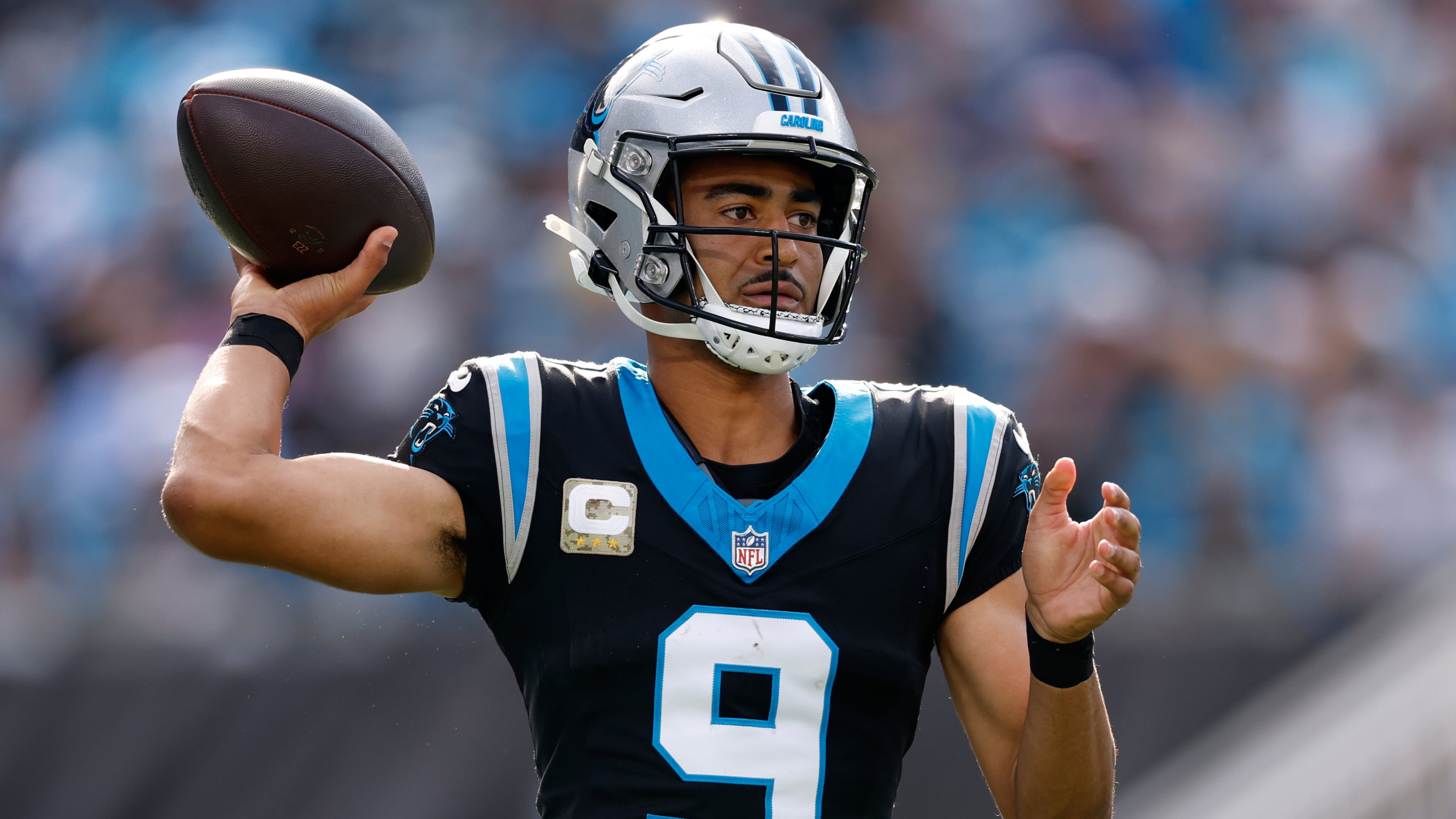 Panthers quarterback Bryce Young — pictured passing against the Saints in a 17-7 loss Sunday — was 16-of-24 for 121 yards and rushed for a touchdown in Carolina's 30-0 win over Atlanta on Sept. 21. (Rusty Jones/AP)