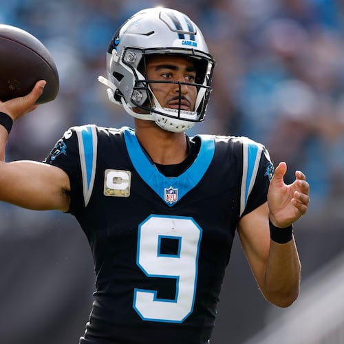 Panthers quarterback Bryce Young — pictured passing against the Saints in a 17-7 loss Sunday — was 16-of-24 for 121 yards and rushed for a touchdown in Carolina's 30-0 win over Atlanta on Sept. 21. (Rusty Jones/AP)