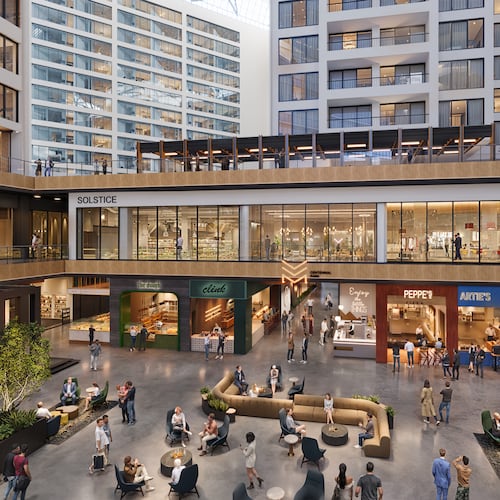 A rendering of CTR Food Works, the central dining and gathering atrium of The Center. During my many years at CNN, I definitely cried in at least three places visible in this image. (Courtesy of TVS/CP Group)