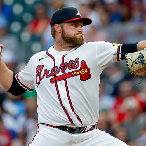 Atlanta Braves pitcher Bryce Elder delivers to a San Diego Padres batter during the first inning of a baseball game, Monday, July 20, 2026, in Atlanta. (AP Photo/Erik S. Lesser)