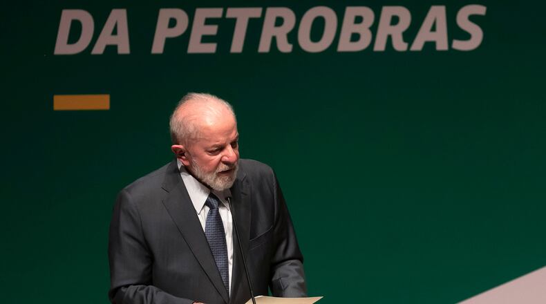 FILE - Brazil's President Luiz Inacio Lula da Silva speaks during the inauguration ceremony for the new president of the state-run oil company Petrobras, in Rio de Janeiro, Brazil, June 19, 2024. (AP Photo/Bruna Prado, File)