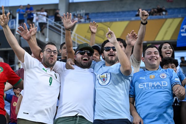 Fans cheer before the Club World Cup round of 16 soccer match between Manchester City and Al Hilal in Orlando, Fla., Monday, June 30, 2025. (AP Photo/Phelan Ebenhack)