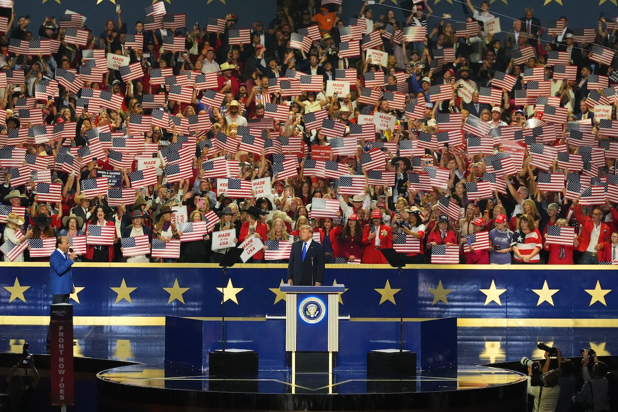 President Donald Trump takes center stage at the Republican convention in Dallas, Wednesday, Sept. 9, 2026. (Tony Gutierrez/AP)
