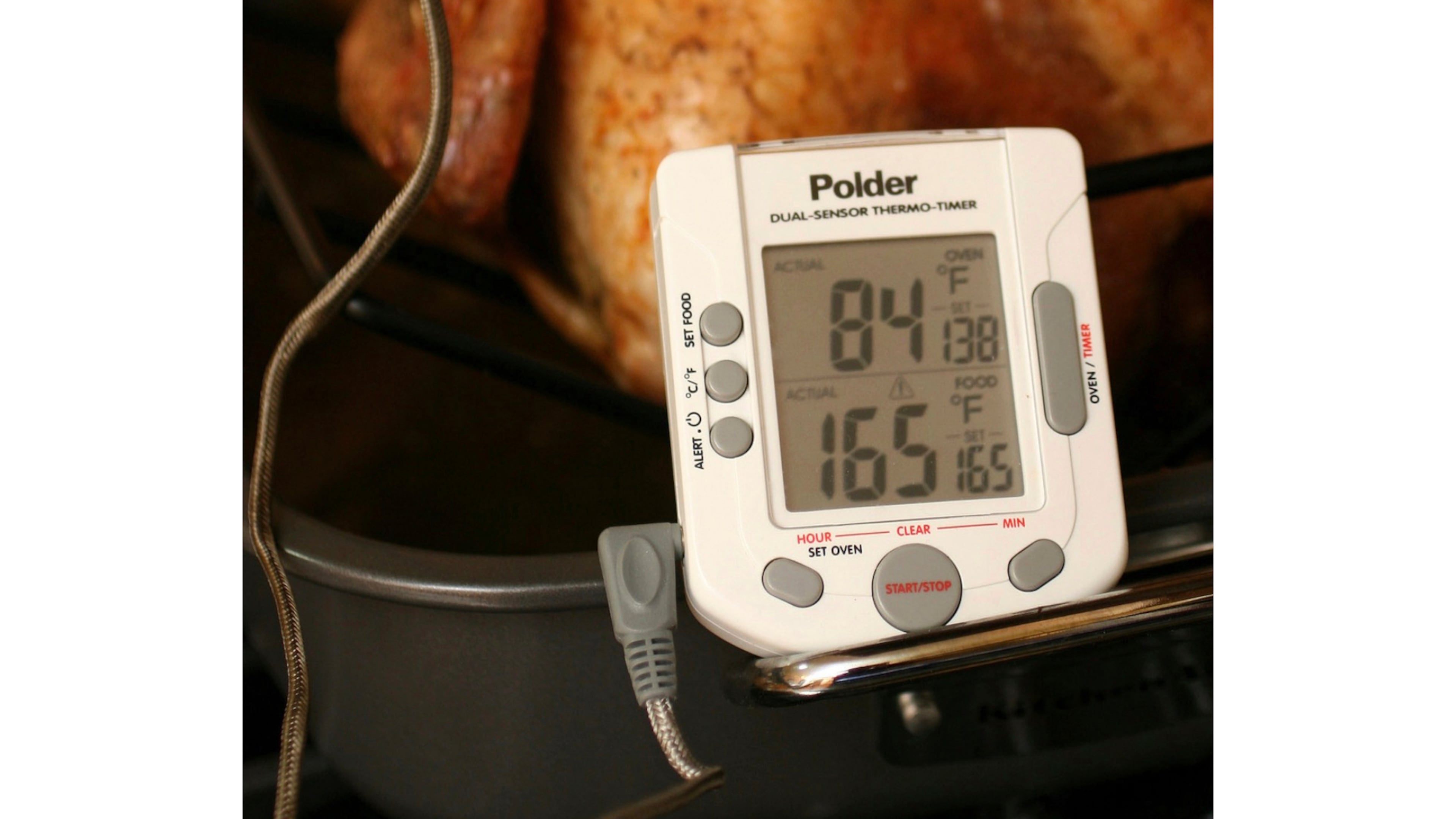FILE - A turkey is roasted with the help of a thermometer on Oct. 18, 2007. (AP Photo/Larry Crowe, File)