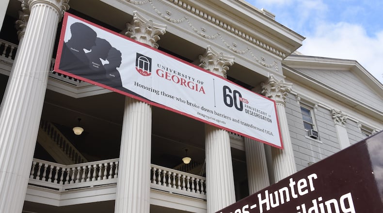 University of Georgia leaders celebrated the 60th anniversary of its desegregation in January in front of the Holmes-Hunter Academic Building, which was named in 2001 after its first two Black students. The school has received approved from the state's Board of Regents to renovate the building. (Hyosub Shin / Hyosub.Shin@ajc.com)