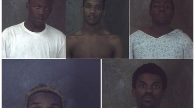 Right to left: Andrew Lovett, Jalin McNease, Jeffery Price, Octavius Johnson and Quenterius Brown (Credit: DeKalb County Sheriff’s Office).
