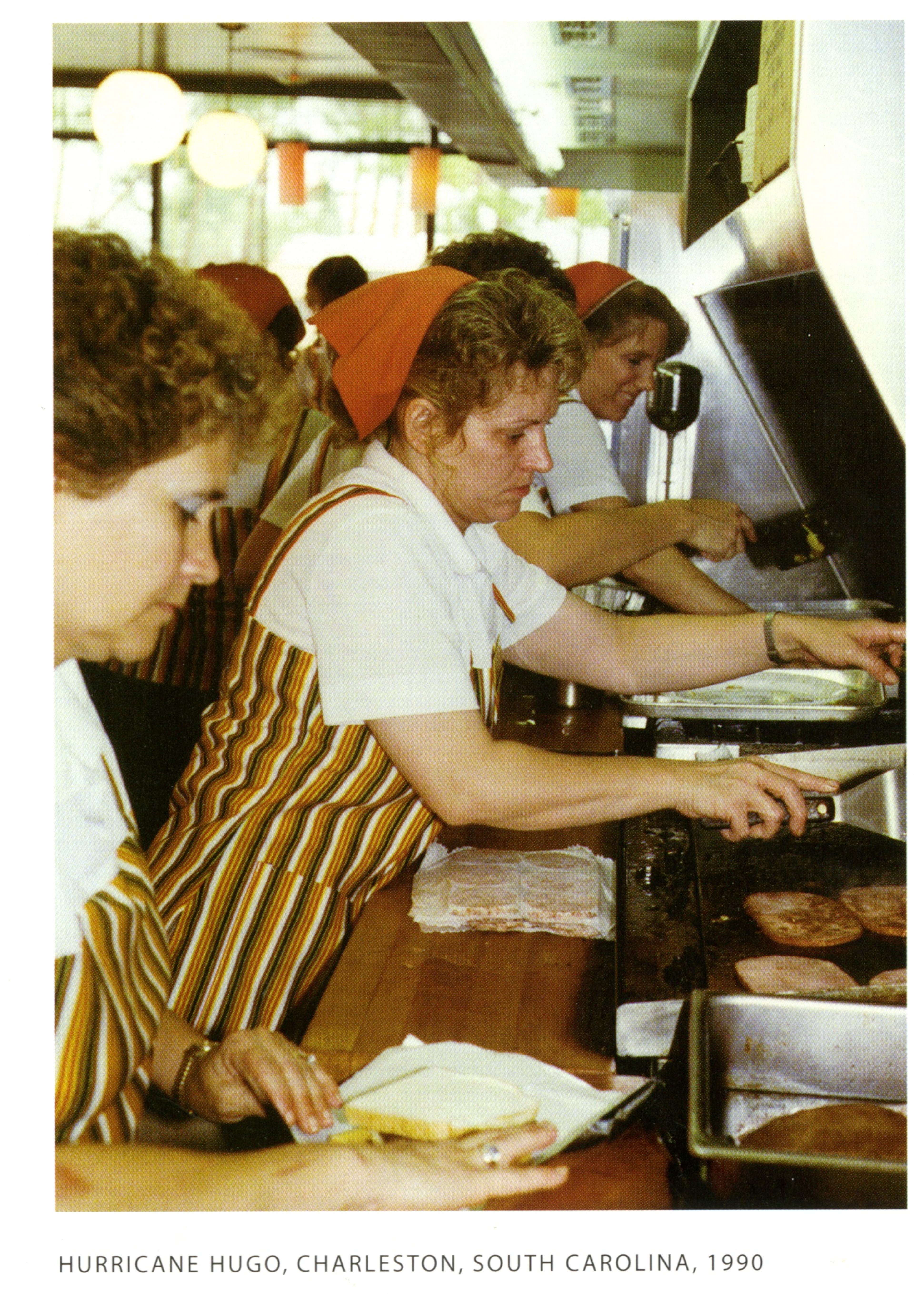 1989: Waffle House employees work in Charleston, South Carolina has Hurricane Hugo threatened to make landfall.