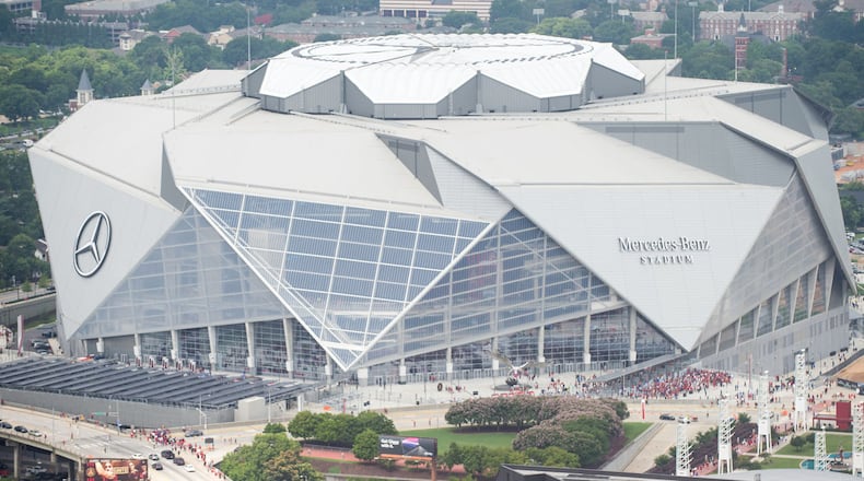 An off-duty Atlanta police officer required stitches after he was struck in the face with a glass bottle while leaving Wednesday night’s Atlanta United game with his wife and a friend, police said.