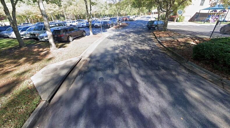 Roswell First Baptist will replace the culvert under this driveway. GOOGLE MAPS