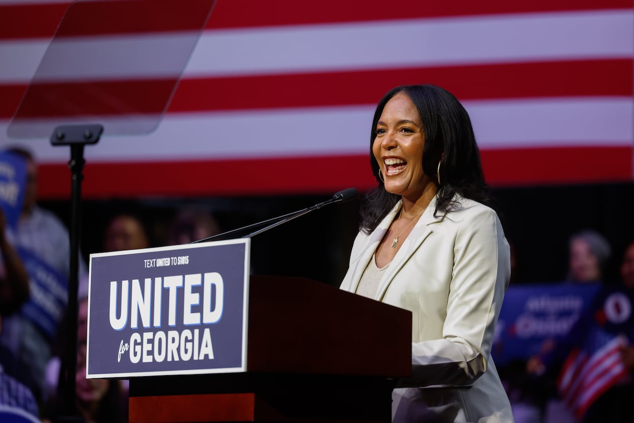 Democratic nominee for governor Keisha Lance Bottoms speaks at a joint campaign rally with U.S. Sen. Jon Ossoff at the Tabernacle last month. (Arvin Temkar/AJC)