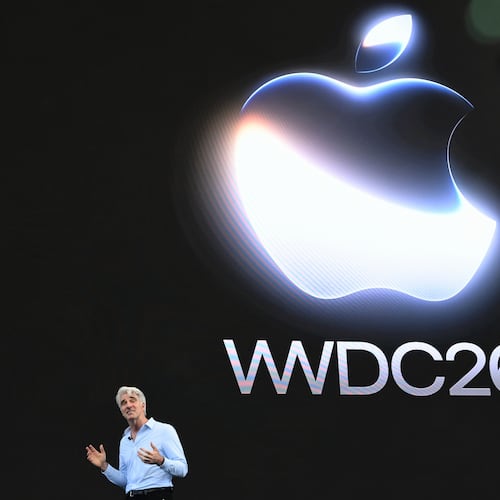 Craig Federighi, Apple's senior vice president of software engineering, speaks during the annual World Wide Developers Conference at Apple's headquarters in Cupertino, Calif., Monday, June 8, 2026. (AP Photo/Noah Berger)