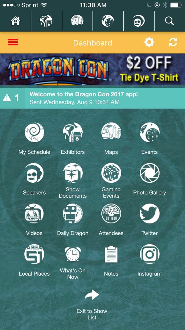 Interface for the iOS version of the Dragon Con 2017 app.