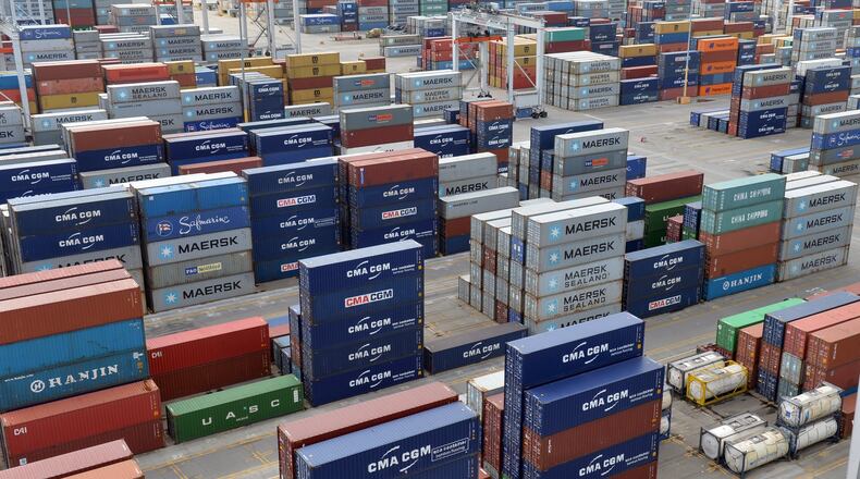 Retailers worried about shortfalls in holiday goods have been ordering in quantity and in advance, hoping to make sure their shelves are stocked for the holidays. The result is a clog of ships and containers at the ports of Savannah and Brunswick. BRANT SANDERLIN / BSANDERLIN@AJC.COM .