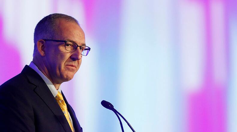 Southeastern Conference commissioner Greg Sankey speaks to the media at the Southeastern Conference NCAA college football media days, Monday, July 11, 2016, in Hoover, Ala.