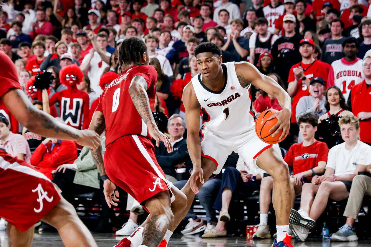 Georgia forward Kareem Stagg, shown here playing against Alabama last month, was arrested Wednesday on charges of speeding and driving without a license. (Sofia Yaker/UGAAA)