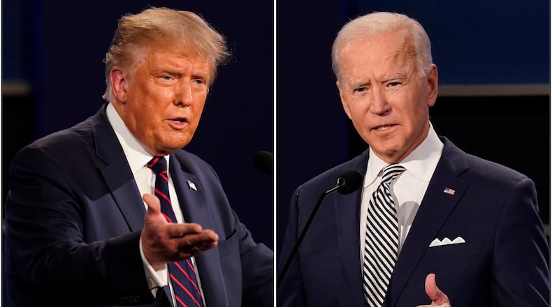 With Election Day three weeks away, President Donald Trump and Democratic challenger Joe Biden concentrated Tuesday on battleground states both see as critical to clinching an Electoral College victory, tailoring their travel to best motivate voters who could cast potentially decisive ballots. (AP Photo/Patrick Semansky)